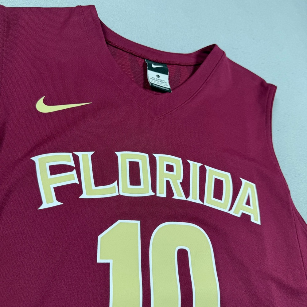Nike Florida State Seminoles FSU Basketball Jersey Garnet Gold Number 10 Mens L